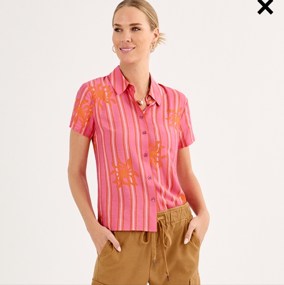 CABI Spring 2025 COTTAGE TOP: Pink/Orange Shirt, sz. SM - NWT!